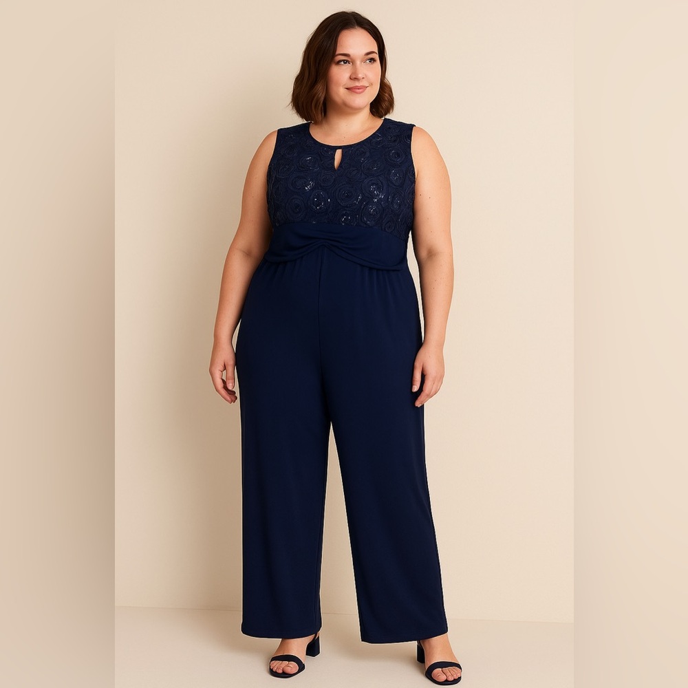 Enfocus Studio Navy Sequins Sleeveless Jumpsuit